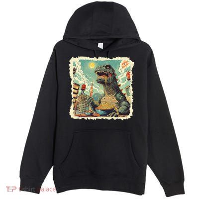 Funny Vintage Retro Japanese Ramen Loving Kaiju Monster Premium Pullover Hoodie