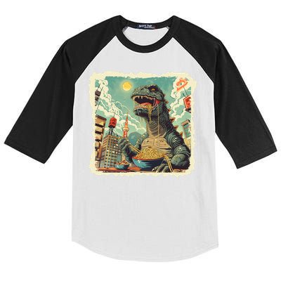 Funny Vintage Retro Japanese Ramen Loving Kaiju Monster Kids Colorblock Raglan Jersey