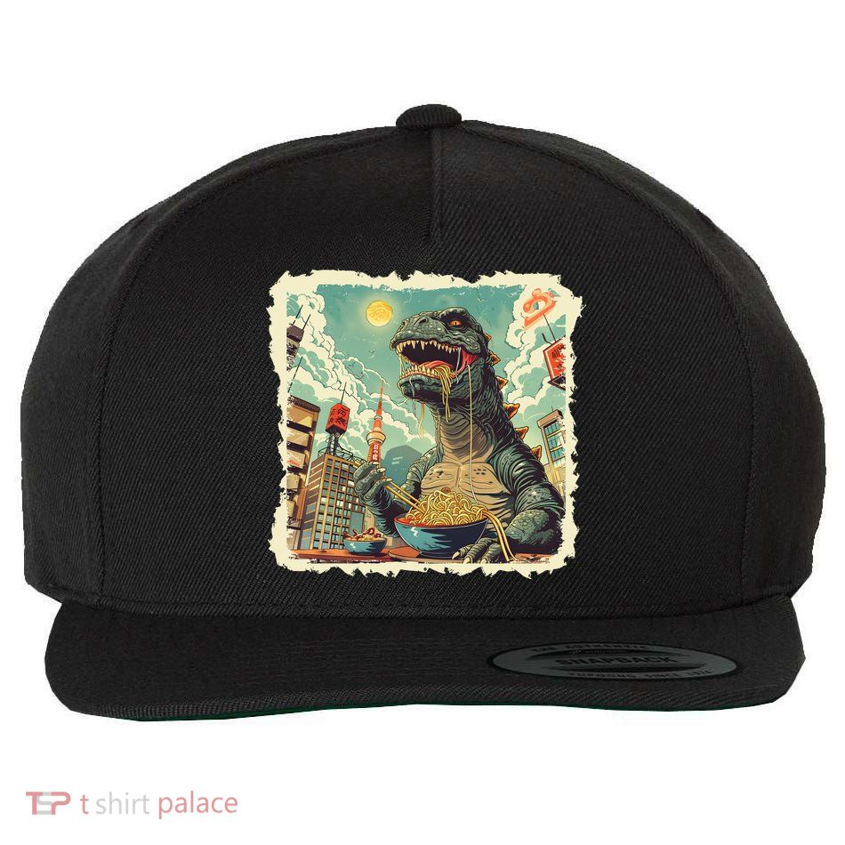 Funny Vintage Retro Japanese Ramen Loving Kaiju Monster Wool Snapback Cap