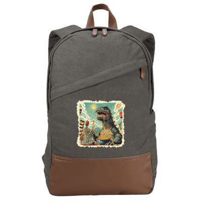 Funny Vintage Retro Japanese Ramen Loving Kaiju Monster Cotton Canvas Backpack