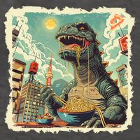 Funny Vintage Retro Japanese Ramen Loving Kaiju Monster Vector Backpack