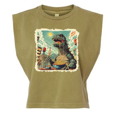 Funny Vintage Retro Japanese Ramen Loving Kaiju Monster Garment-Dyed Women's Muscle Tee