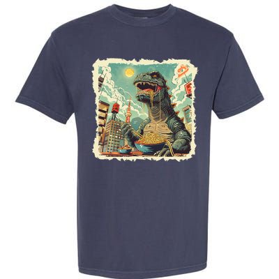 Funny Vintage Retro Japanese Ramen Loving Kaiju Monster Garment-Dyed Heavyweight T-Shirt