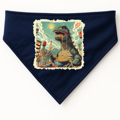 Funny Vintage Retro Japanese Ramen Loving Kaiju Monster USA-Made Doggie Bandana