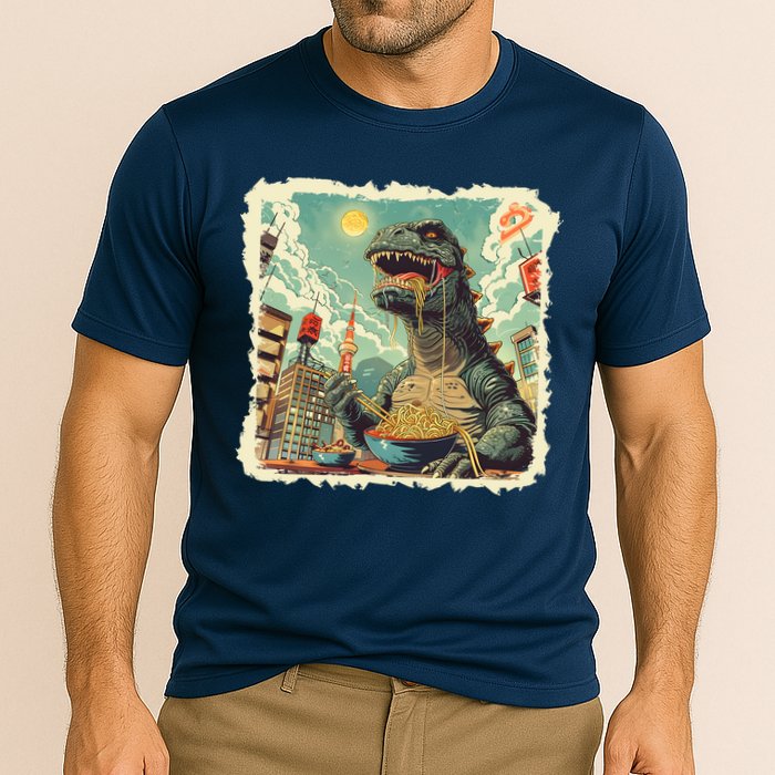 Funny Vintage Retro Japanese Ramen Loving Kaiju Monster Performance Shirt