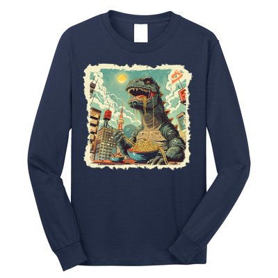 Funny Vintage Retro Japanese Ramen Loving Kaiju Monster Long Sleeve Shirt