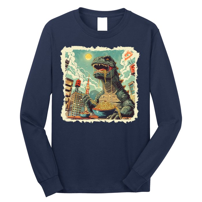 Funny Vintage Retro Japanese Ramen Loving Kaiju Monster Long Sleeve Shirt