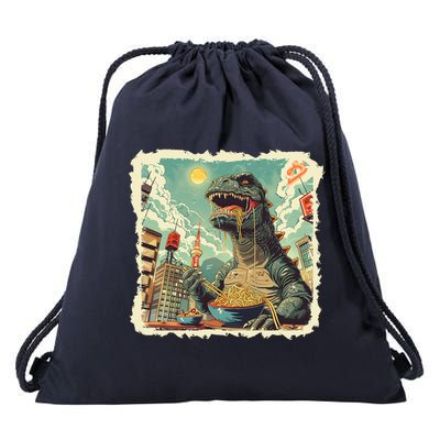 Funny Vintage Retro Japanese Ramen Loving Kaiju Monster Drawstring Bag