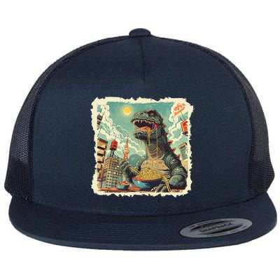 Funny Vintage Retro Japanese Ramen Loving Kaiju Monster Flatbill Hat