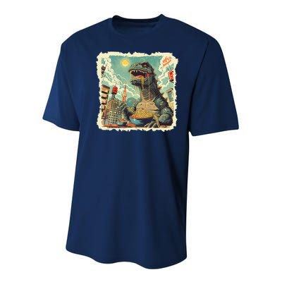 Funny Vintage Retro Japanese Ramen Loving Kaiju Monster Youth Performance Sprint T-Shirt