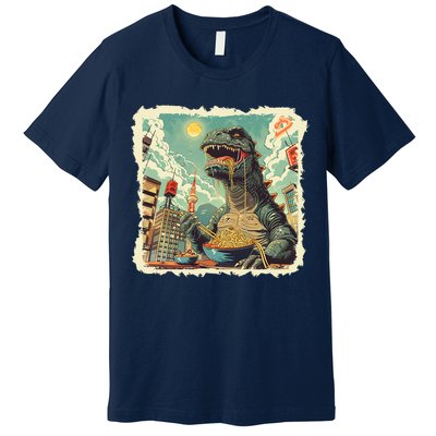 Funny Vintage Retro Japanese Ramen Loving Kaiju Monster Premium T-Shirt