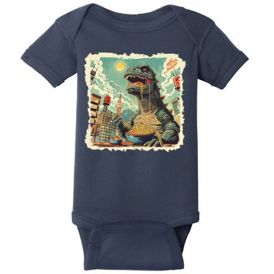 Funny Vintage Retro Japanese Ramen Loving Kaiju Monster Baby Bodysuit