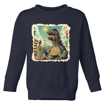 Funny Vintage Retro Japanese Ramen Loving Kaiju Monster Toddler Sweatshirt