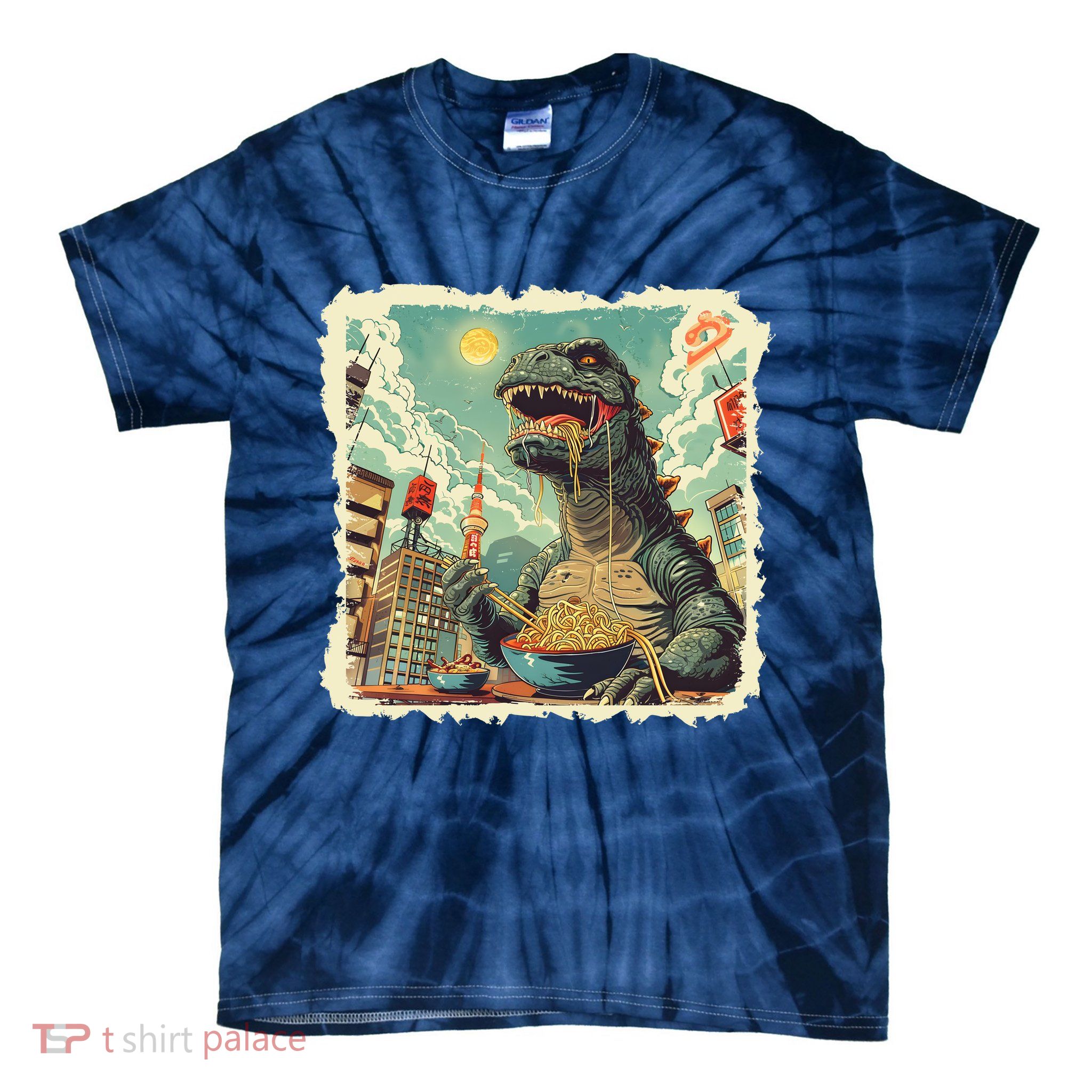 Funny Vintage Retro Japanese Ramen Loving Kaiju Monster Tie-Dye T-Shirt