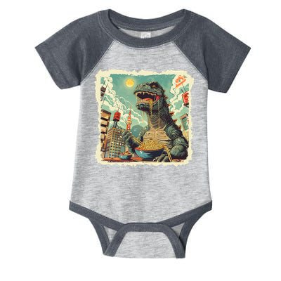 Funny Vintage Retro Japanese Ramen Loving Kaiju Monster Infant Baby Jersey Bodysuit
