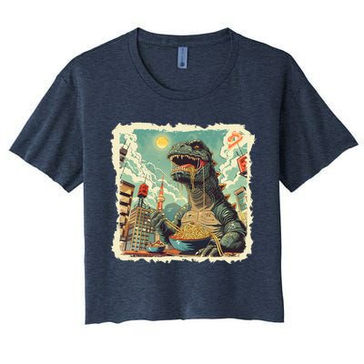 Funny Vintage Retro Japanese Ramen Loving Kaiju Monster Crop Top
