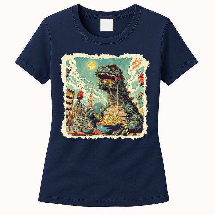 Funny Vintage Retro Japanese Ramen Loving Kaiju Monster Womens T-Shirt