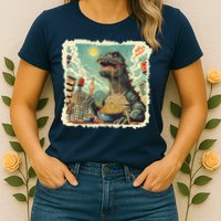 Funny Vintage Retro Japanese Ramen Loving Kaiju Monster Womens T-Shirt
