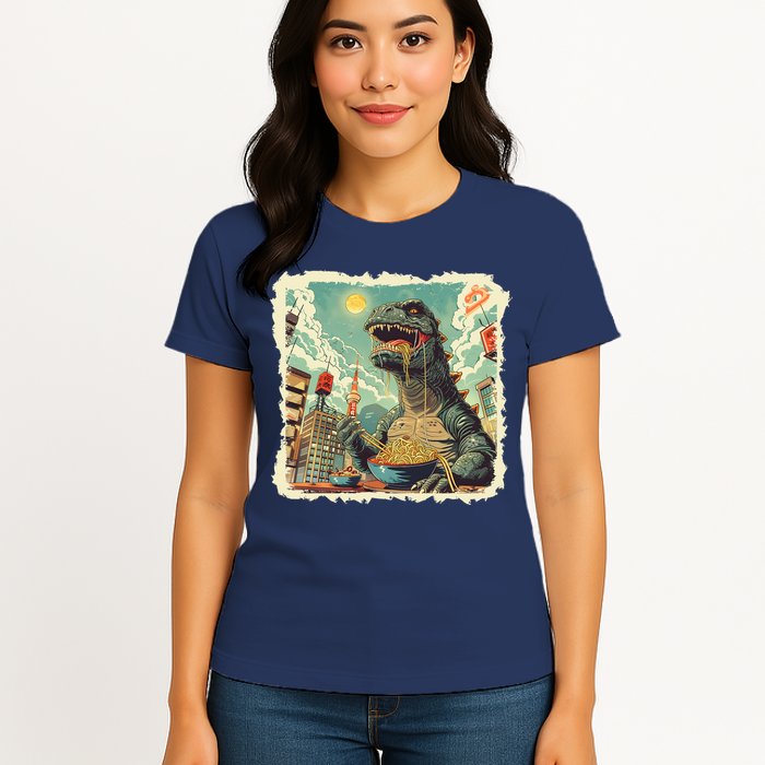 Funny Vintage Retro Japanese Ramen Loving Kaiju Monster Womens T-Shirt