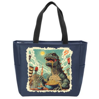 Funny Vintage Retro Japanese Ramen Loving Kaiju Monster Zip Tote Bag