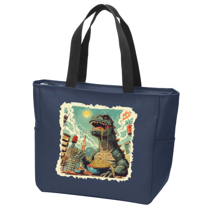 Funny Vintage Retro Japanese Ramen Loving Kaiju Monster Zip Tote Bag