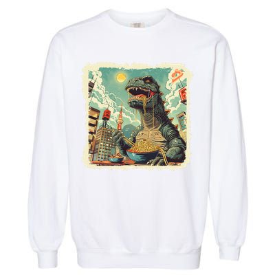 Funny Vintage Retro Japanese Ramen Loving Kaiju Monster Garment-Dyed Sweatshirt