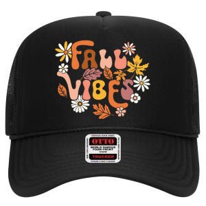 Fall Vibes Retro Groovy Fall Season Retro Leopard Autumn High Crown Mesh Back Trucker Hat