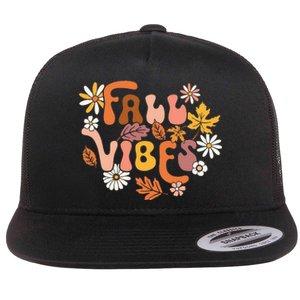 Fall Vibes Retro Groovy Fall Season Retro Leopard Autumn Flat Bill Trucker Hat