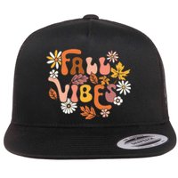 Fall Vibes Retro Groovy Fall Season Retro Leopard Autumn Flat Bill Trucker Hat