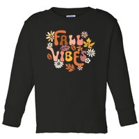 Fall Vibes Retro Groovy Fall Season Retro Leopard Autumn Toddler Long Sleeve Shirt