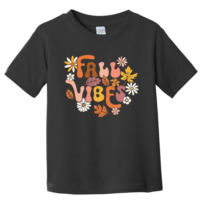 Fall Vibes Retro Groovy Fall Season Retro Leopard Autumn Toddler T-Shirt