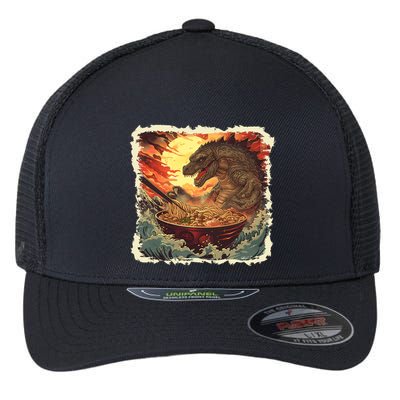 Funny Vintage Retro Japanese Great Wave Ramen Kaiju Monster Flexfit Unipanel Trucker Cap