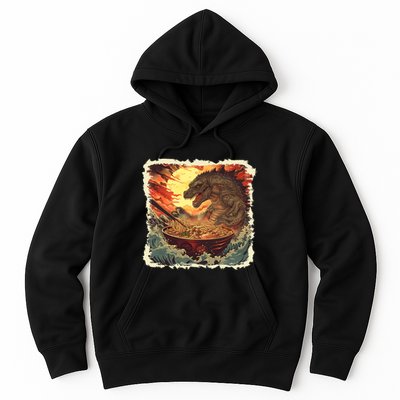 Funny Vintage Retro Japanese Great Wave Ramen Kaiju Monster Hoodie