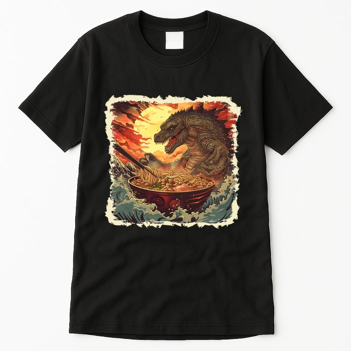 Funny Vintage Retro Japanese Great Wave Ramen Kaiju Monster Tall T-Shirt