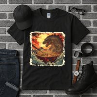 Funny Vintage Retro Japanese Great Wave Ramen Kaiju Monster Tall T-Shirt