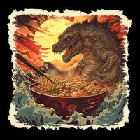 Funny Vintage Retro Japanese Great Wave Ramen Kaiju Monster Tall T-Shirt