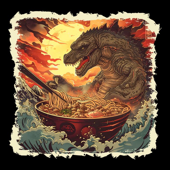 Funny Vintage Retro Japanese Great Wave Ramen Kaiju Monster Tall T-Shirt
