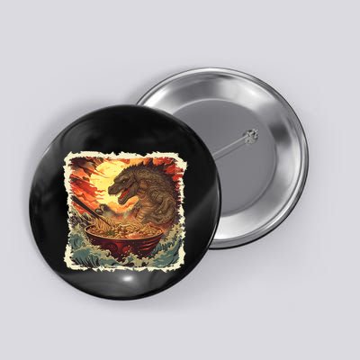 Funny Vintage Retro Japanese Great Wave Ramen Kaiju Monster Button