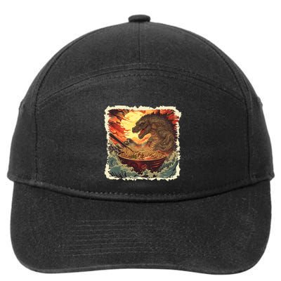 Funny Vintage Retro Japanese Great Wave Ramen Kaiju Monster 7-Panel Snapback Hat