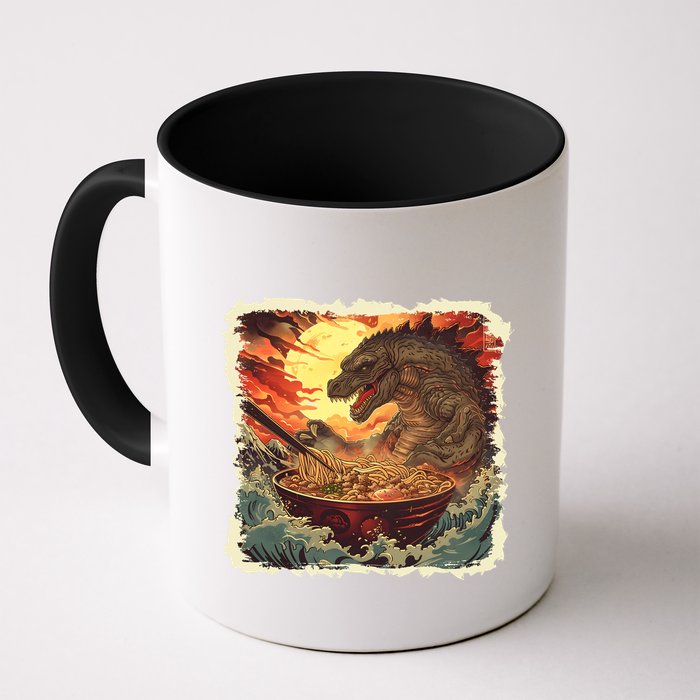 Funny Vintage Retro Japanese Great Wave Ramen Kaiju Monster Mug