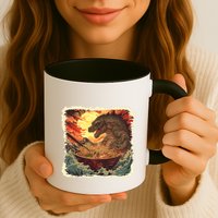 Funny Vintage Retro Japanese Great Wave Ramen Kaiju Monster Mug