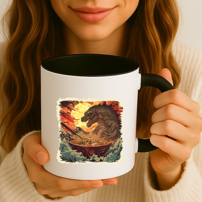 Funny Vintage Retro Japanese Great Wave Ramen Kaiju Monster Mug