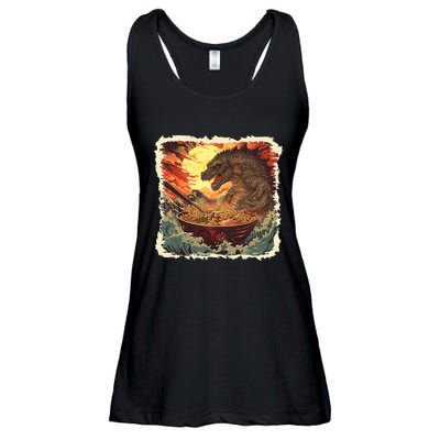 Funny Vintage Retro Japanese Great Wave Ramen Kaiju Monster Ladies Essential Flowy Tank