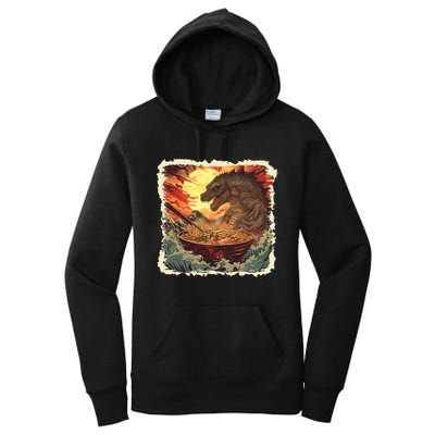 Funny Vintage Retro Japanese Great Wave Ramen Kaiju Monster Women's Pullover Hoodie