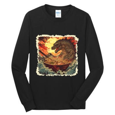Funny Vintage Retro Japanese Great Wave Ramen Kaiju Monster Tall Long Sleeve T-Shirt