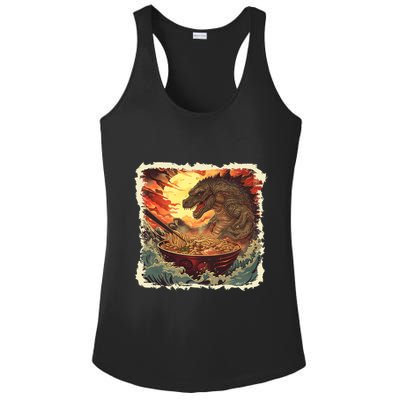 Funny Vintage Retro Japanese Great Wave Ramen Kaiju Monster Ladies PosiCharge Competitor Racerback Tank