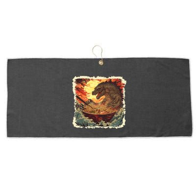 Funny Vintage Retro Japanese Great Wave Ramen Kaiju Monster Large Microfiber Waffle Golf Towel