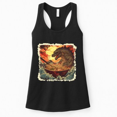 Funny Vintage Retro Japanese Great Wave Ramen Kaiju Monster Womens Tank Top