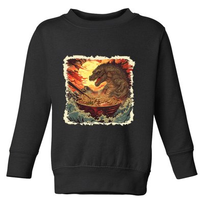 Funny Vintage Retro Japanese Great Wave Ramen Kaiju Monster Toddler Sweatshirt