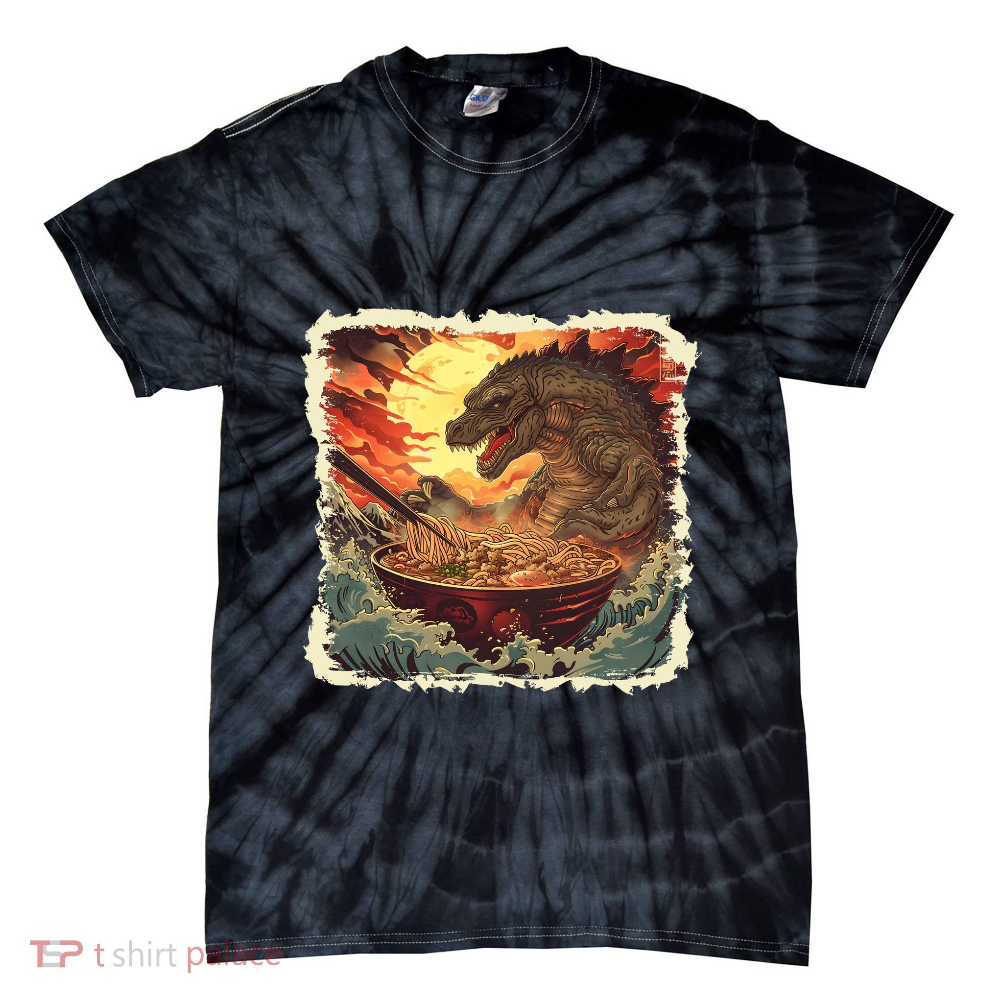 Funny Vintage Retro Japanese Great Wave Ramen Kaiju Monster Tie-Dye T-Shirt